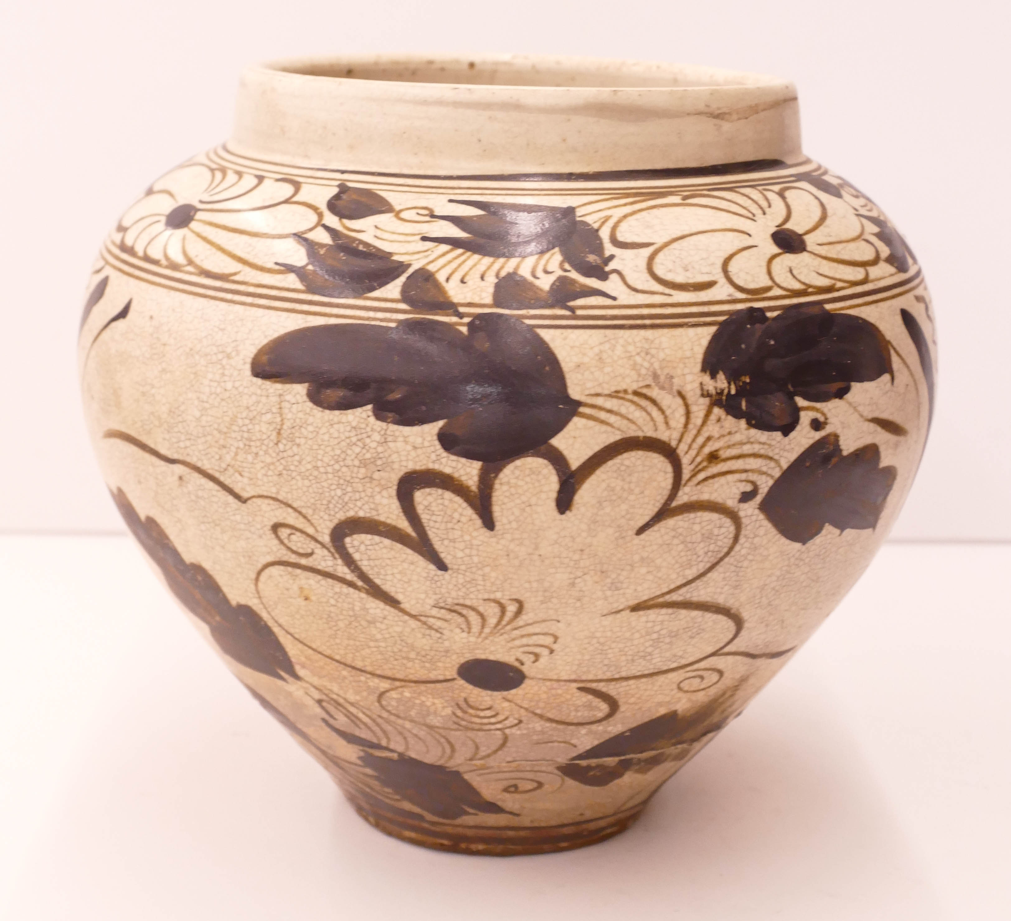 Appraisal: Chinese Ming Cizhou Decorated Large Jar ''x '' Large brown