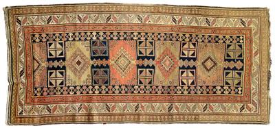 Appraisal: Caucasian rug rectangular and serrated diamond central panels probably a