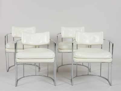 Appraisal: Four Chrome and White Vinyl Modern Guest Chairs by Thayer