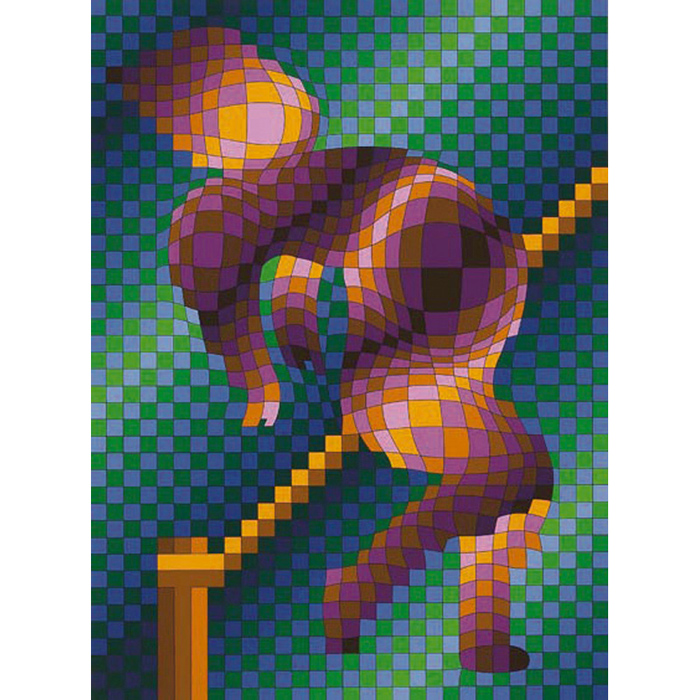 Appraisal: Victor Vasarely French Hungarian - Figure on Stairway c color