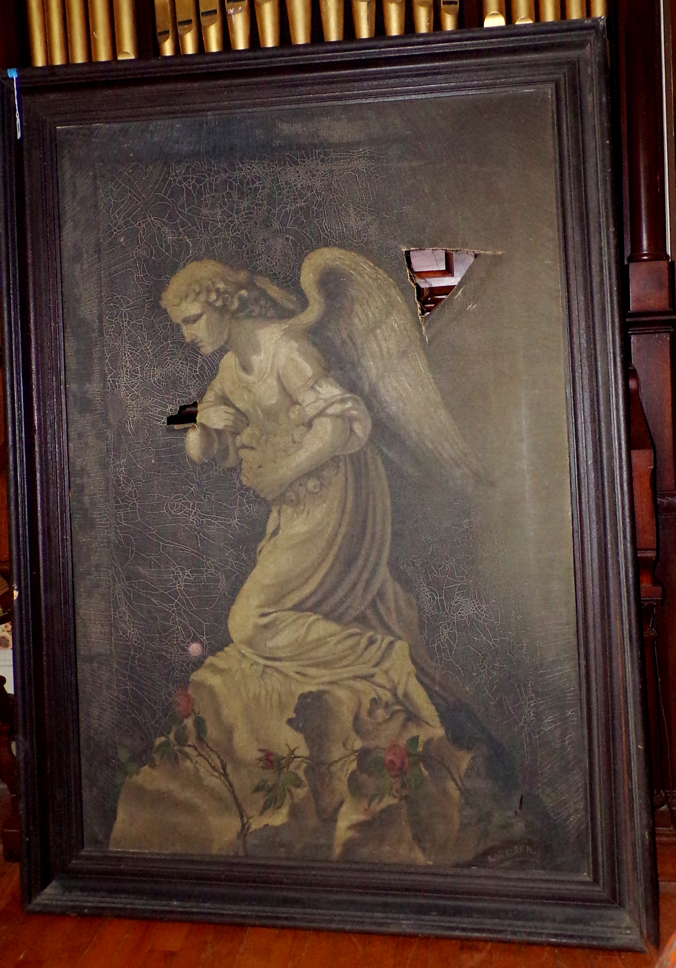 Appraisal: F Walter American th c - Kneeling Angel- oil on