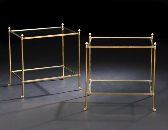 Appraisal: Pair of Louis XVI-Style Glass and Gilt-Metal Occasional Tables early