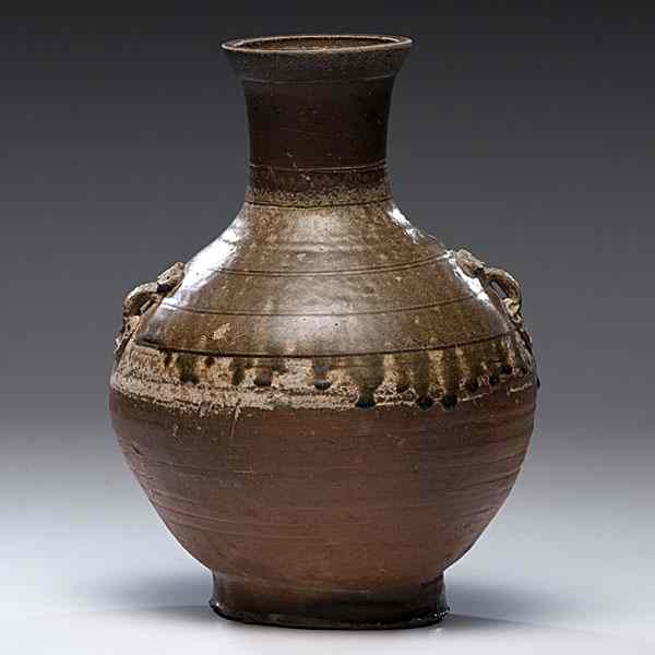 Appraisal: Stoneware Vessel a two-handled baluster-form stoneware vessel having green glaze