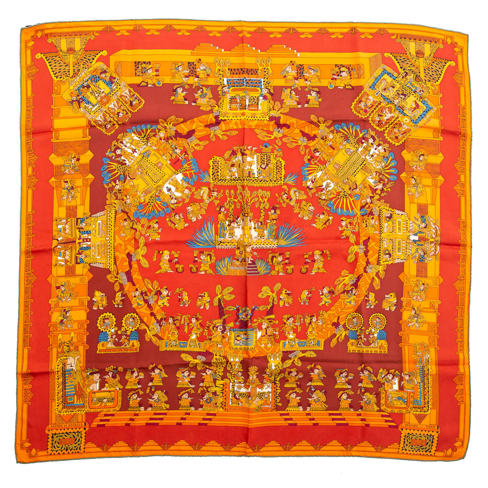 Appraisal: AN HERMES ASTRES ET SOLEILS SCARF Red orange and multicolor