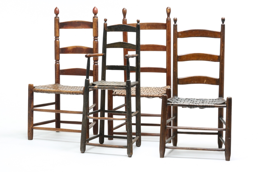 Appraisal: FOUR AMERICAN LADDERBACK CHAIRS First half th century All four