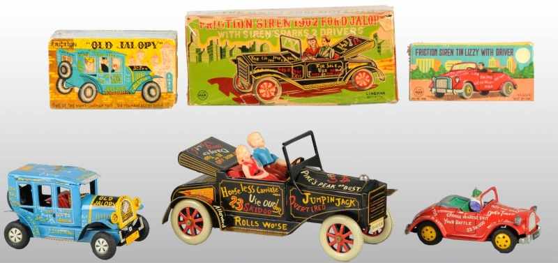 Appraisal: Lot of Tin Linemar Jalopy Car Friction Toys Description Japanese