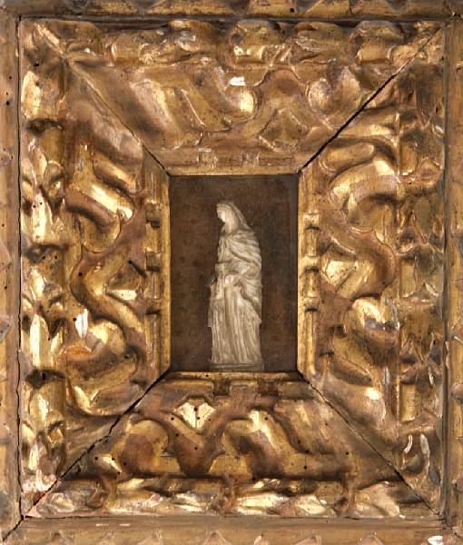 Appraisal: A Spanish Baroque carved giltwood and ivory retablo centered by