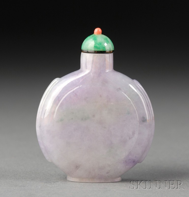 Appraisal: Jade Snuff Bottle deep lavender with pale green markings flattened