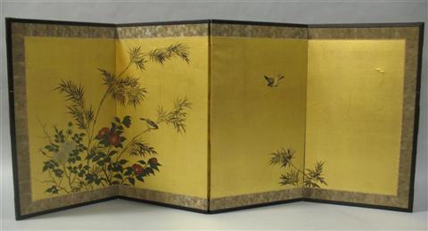 Appraisal: JAPANESE FOUR-PANEL SCREEN Ink and color on paper painted as