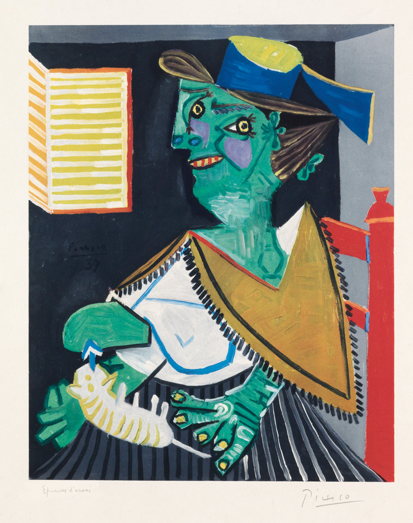 Appraisal: PABLO PICASSO after Femme verte au Chat Color collotype -