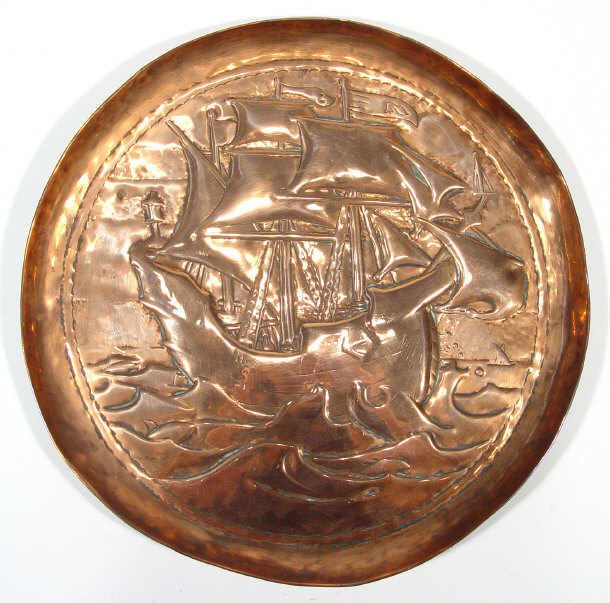 Appraisal: Arts and Crafts Newlyn style copper charger relief moulded with