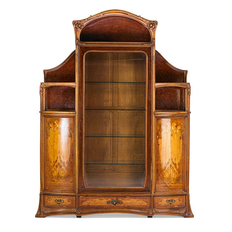 Appraisal: LOUIS MAJORELLE Massive marquetry vitrine LOUIS MAJORELLE - Massive marquetry