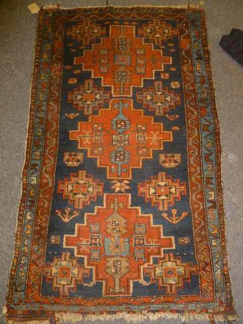 Appraisal: THREE VARIOUS HAMADAN RUGS largest x approx worn