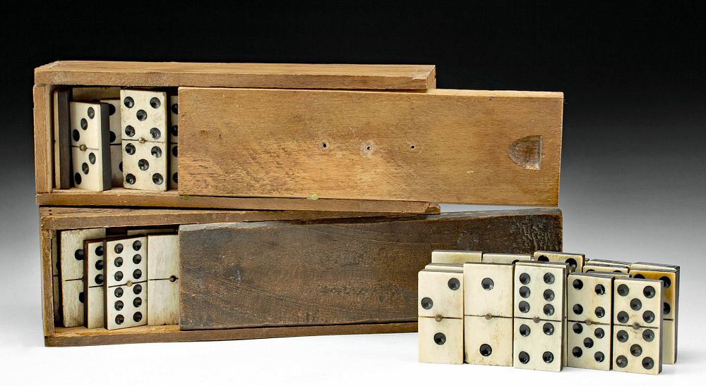 Appraisal: th C English Bone Ebony Domino Sets w Cases Northwestern