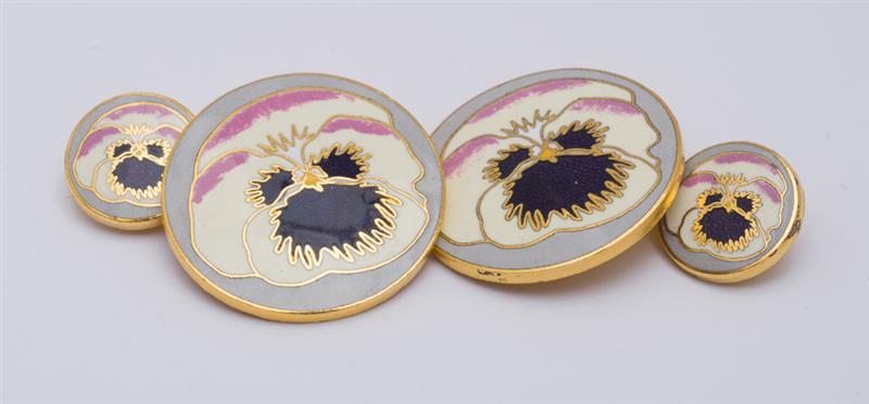 Appraisal: PAIR OF FLORAL ENAMEL CUFFLINKS Estimate -