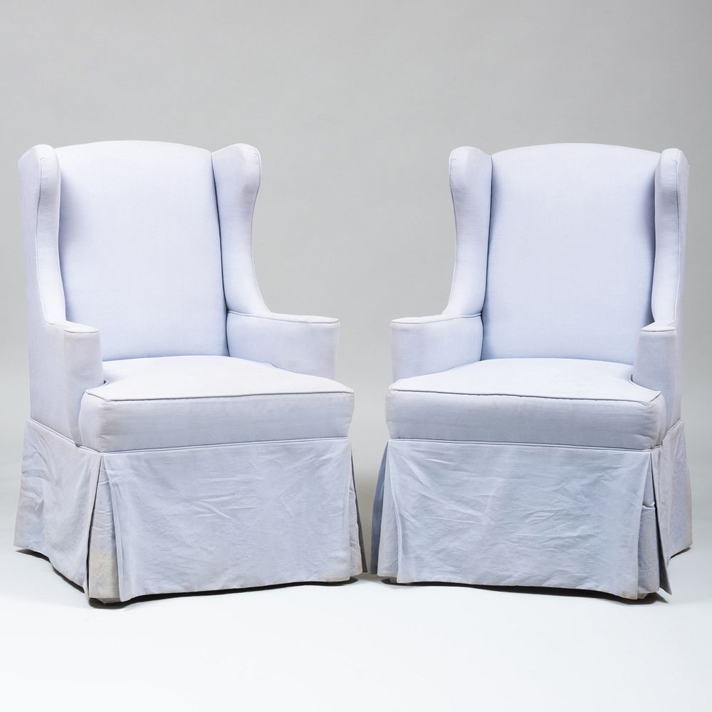 Appraisal: Pair of Pale Blue Linen Upholstered Wing Chairs x x