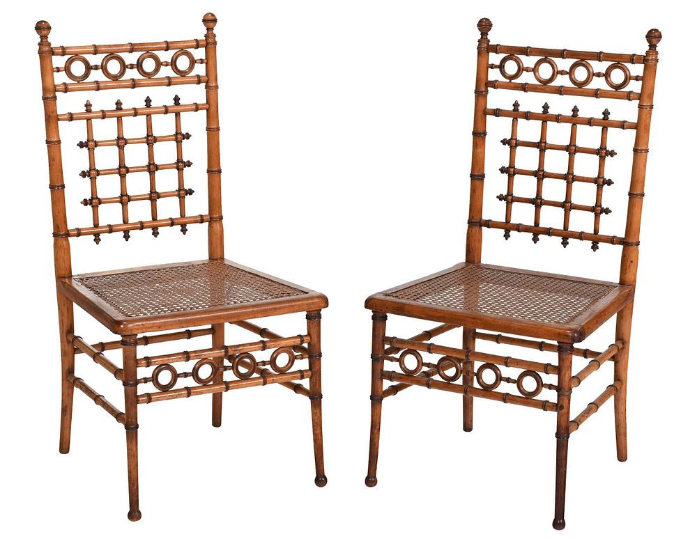 Appraisal: Pair Aesthetic Movement Faux Bamboo Caned Chairs late th century