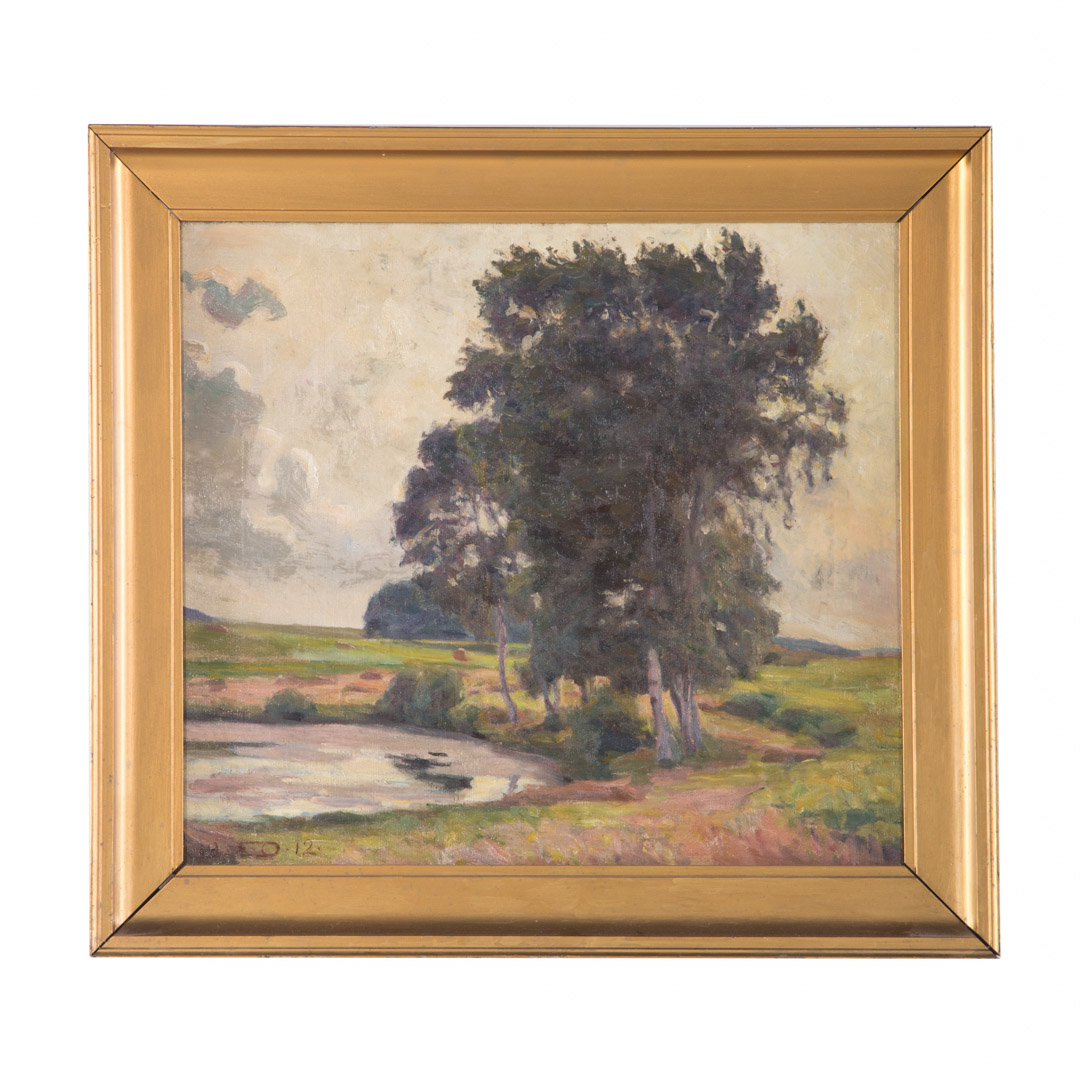 Appraisal: Einar Olsen Landscape with Pond oil Danish - Oil on