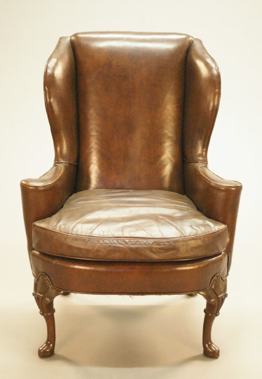 Appraisal: Queen Anne-Style Mahogany Wing Chair mid- th century the padded