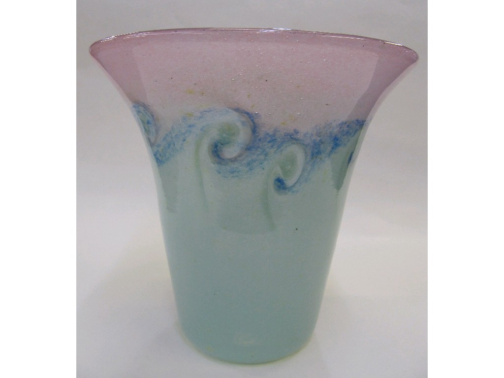 Appraisal: Vasart glass trumpet vase in green pink and blue