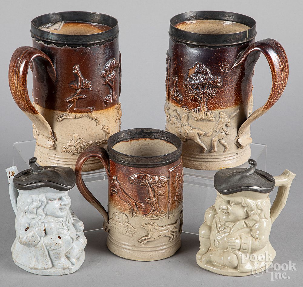 Appraisal: Three English saltgalze mugs Three English saltgalze mugs th c