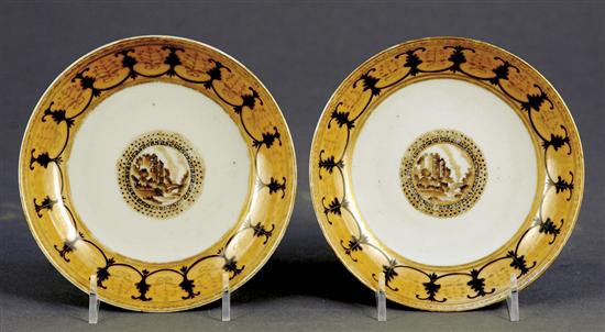 Appraisal: Chinese Export porcelain saucers circa upswept rim with fancy border