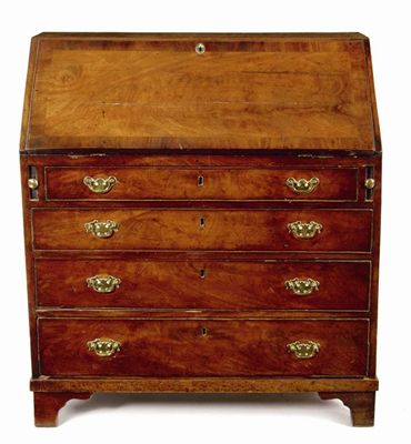 Appraisal: A George III mahogany bureau the crossbanded fall enclosing drawers