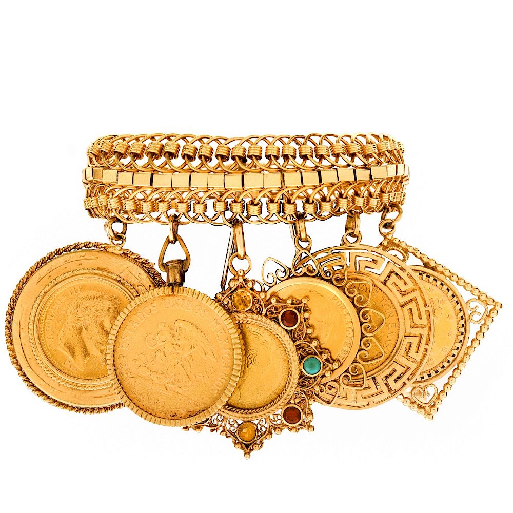 Appraisal: Vintage Gold Coin Charm Bracelet Vintage Karat Yellow Gold Charm