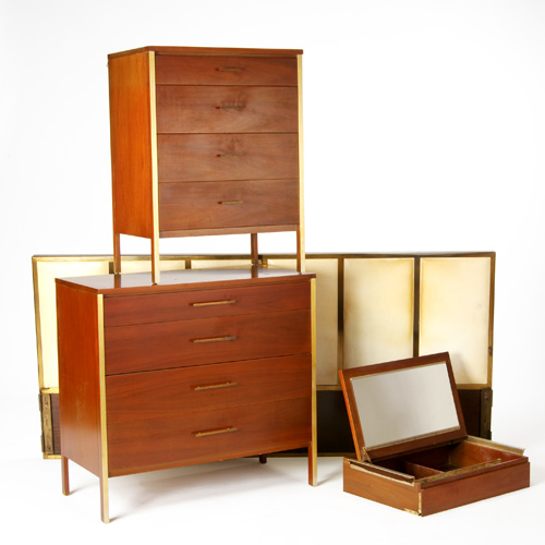 Appraisal: PAUL MCCOBB CALVIN Four bedroom pieces two walnut-veneer and brass