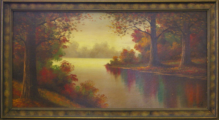 Appraisal: Lorenz Griffith American b Autumn Lake Landscape oil on panel