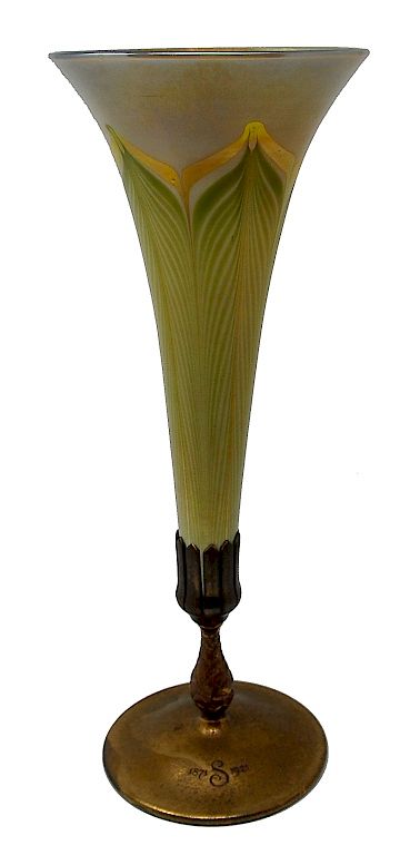 Appraisal: Tiffany Studios Ny Bronze Trumpet Pulled Feather Vase Tiffany Studios