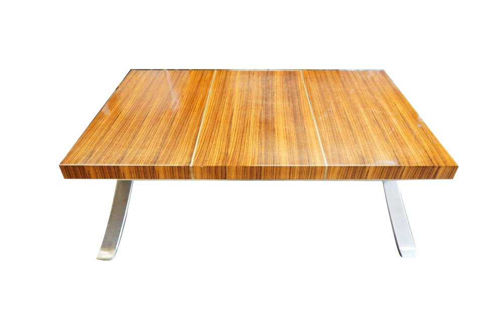 Appraisal: CONTEMPORARY CHROMED METAL ZEBRA WOOD VENEER COFFEE TABLEunsigned Condition a