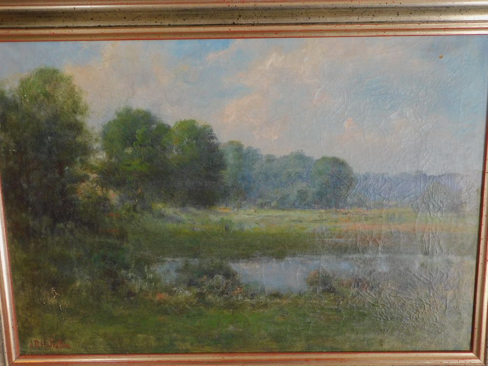 Appraisal: OLD OIL PAINTING SUMMER LANDSCAPE BY JD HULISTON Old oil