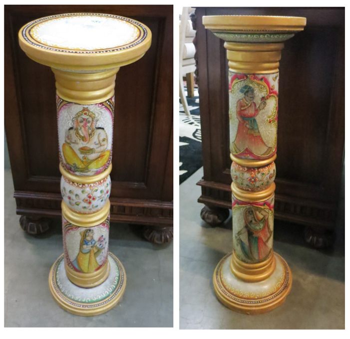 Appraisal: TWO PAINT DECORATED CARARRA MARBLE PEDESTALS India th century each