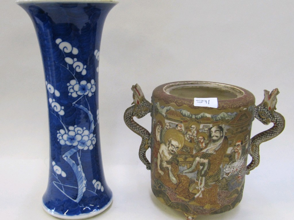 Appraisal: Oriental blue and white prunus decorated vase and a Satsuma