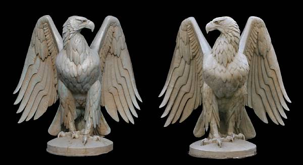 Appraisal: A pair of paint decorated cast iron eagle gate post