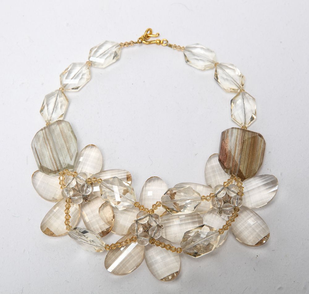 Appraisal: Floral Faceted Glass Costume Statement Necklace Floral costume jewelry statement