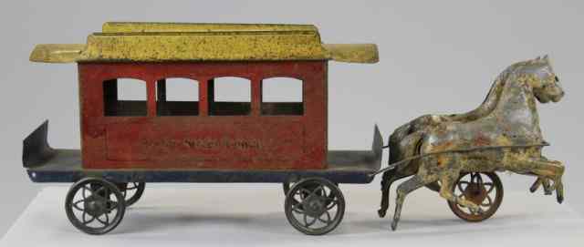 Appraisal: HORSE DRAWN BOSTON STREET RAILWAY Maker unknown tin trolley car