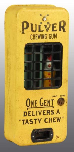 Appraisal: Yellow Crinkle Paint Pulver Chewing Gum Machine Description Clown figure