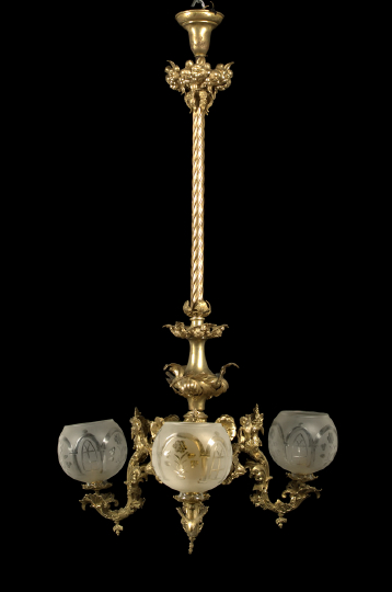 Appraisal: American Rococo Revival Gilt-Lacquered Brass Three-Arm Gasolier third quarter th