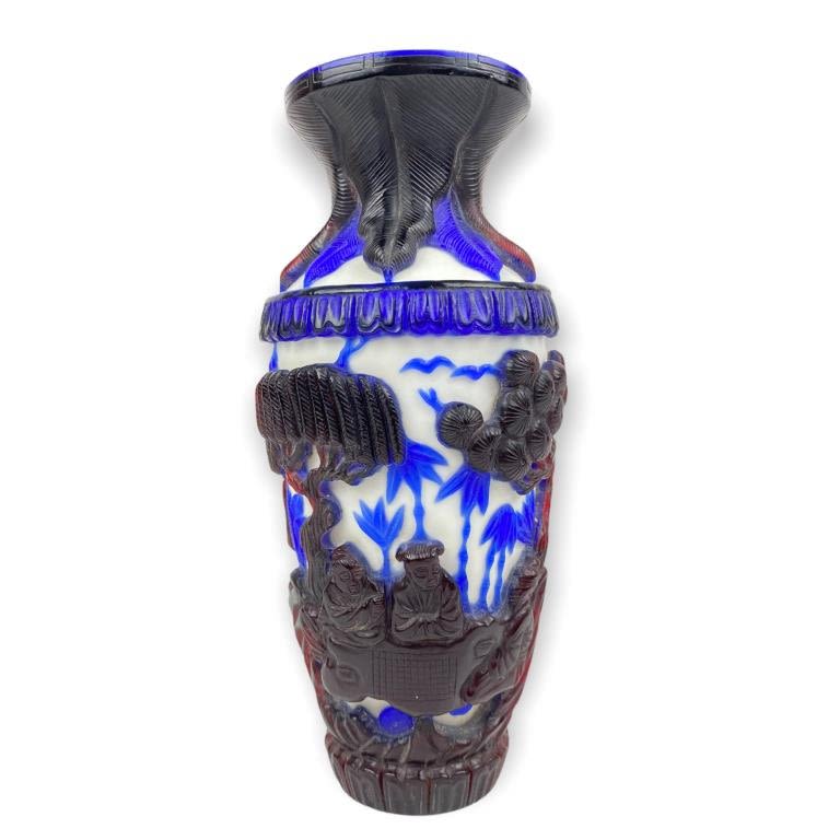 Appraisal: Chinese Peking Glass Blue Vase Tall Good condition no chips