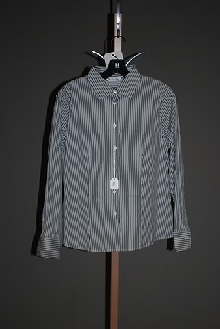 Appraisal: Loro Piana black cotton long sleeved blouse with white stripes