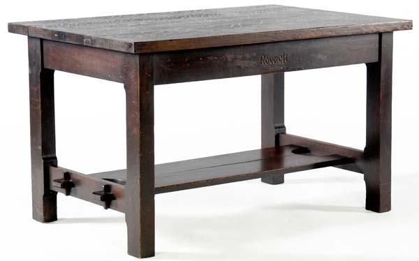 Appraisal: ROYCROFT Early library table no Carved Roycroft on apron x