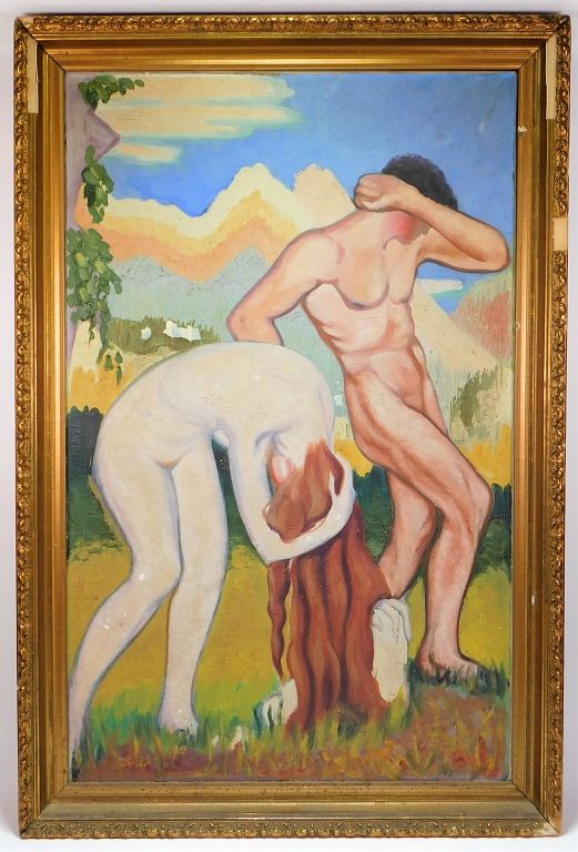 Appraisal: LG Estate European Art Nouveau Adam Eve Painting Europe Early