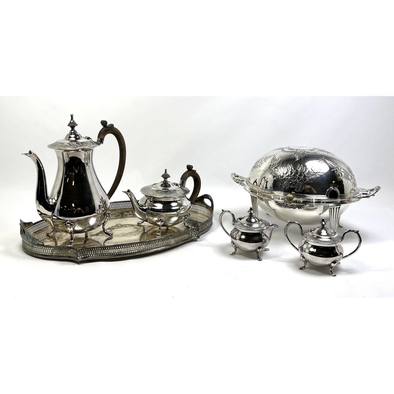 Appraisal: Lot Vintage Fancy Silver Plate Tea Service with Teapot Coffee