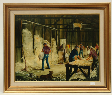 Appraisal: ARTHUR HAMBLIN - Shearers Oil on board x cm