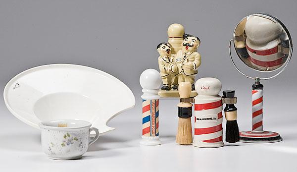 Appraisal: MISC PORCELAIN BARBERSHOP ITEMS includes one shaving bowl measuring tall