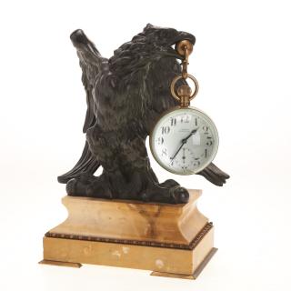 Appraisal: Oudin glass desk watch with bronze eagle stand Oudin glass