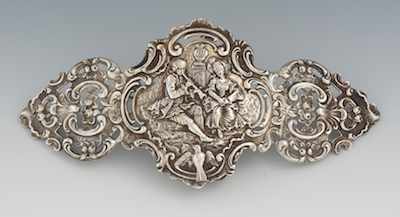 Appraisal: A Continental Silver Baroque Style Belt Buckle th Century Elegant