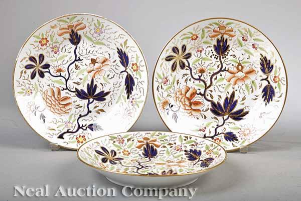 Appraisal: Three Antique English Imari Palette Porcelain Shallow Dishes c overall